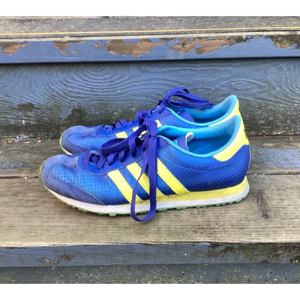 Adidas Originals V-Jog Blue Yellow Retro Sneakers 675001 - Picture 3 of 8
